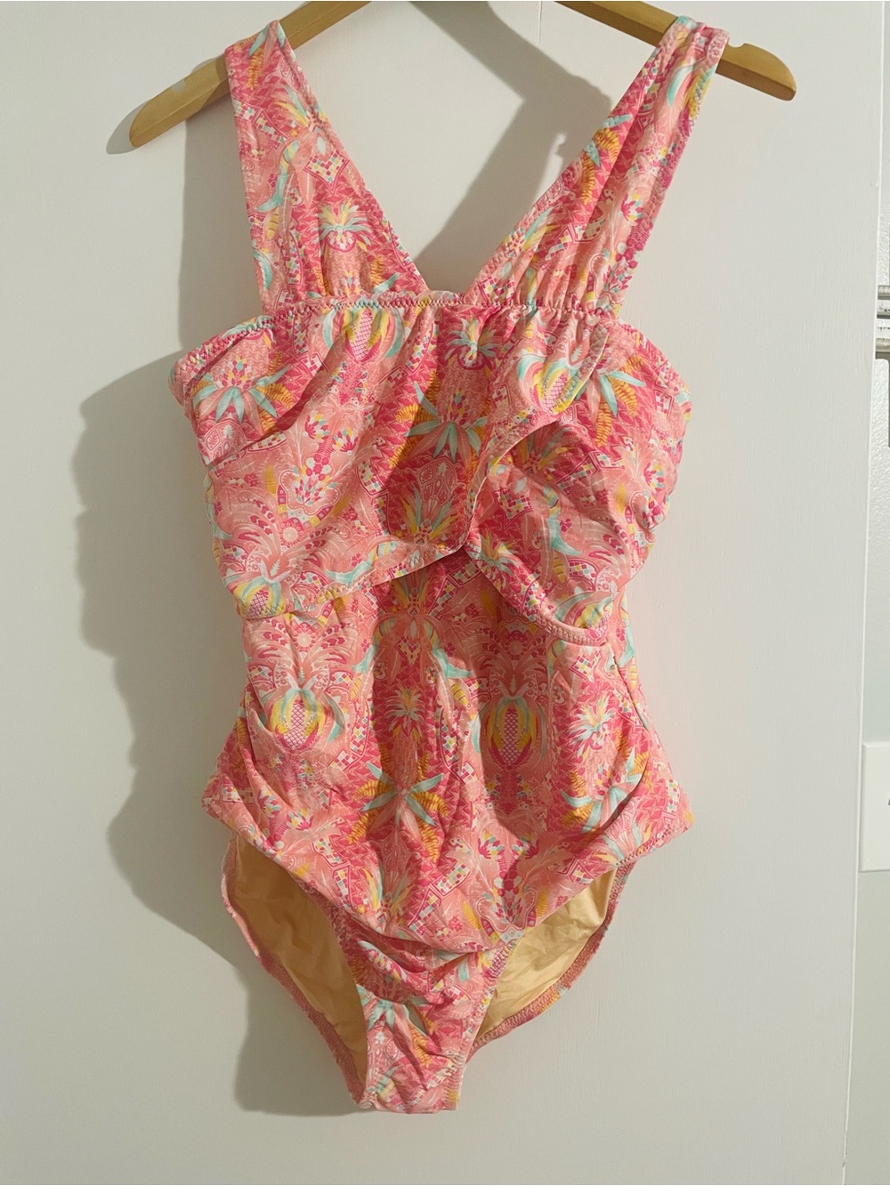 Talbots Pink Paisley Ruffle One-Piece Swimsuit